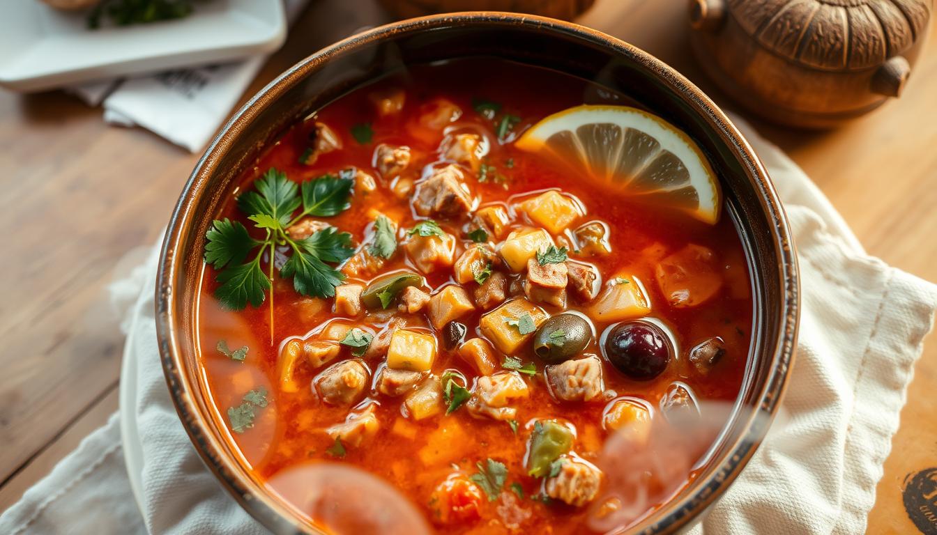 Soljanka (Suppe mit saurer Basis) - Russische Delikatesse