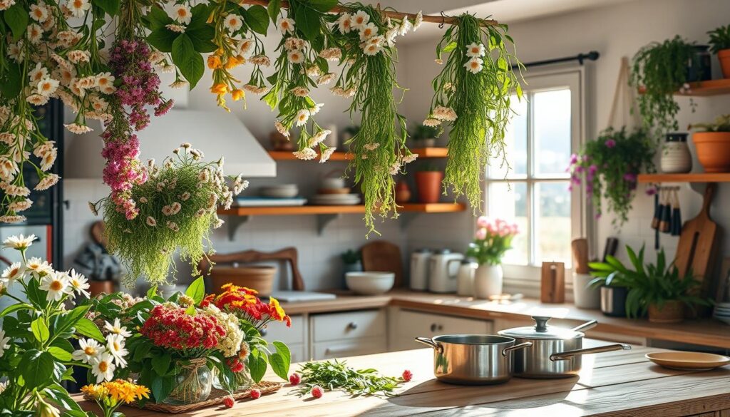 Blumen und Küche